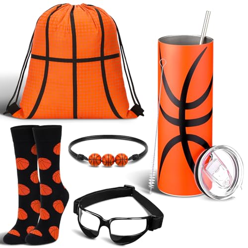 5 Pcs Basketball Party Favors Gifts Set 20 oz Insulated Tumbler with Lid Sport Drawstring Bag...