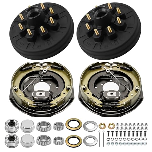 dreamdragon 7 000 lbs Self-Adjusting Electric Brake Trailer Axle Brake Kit 8 Lug 6.5 Bolt Circle Brake Drum with 1/2-20 Studs Replacement 12 Brake Hub Drum Assembly