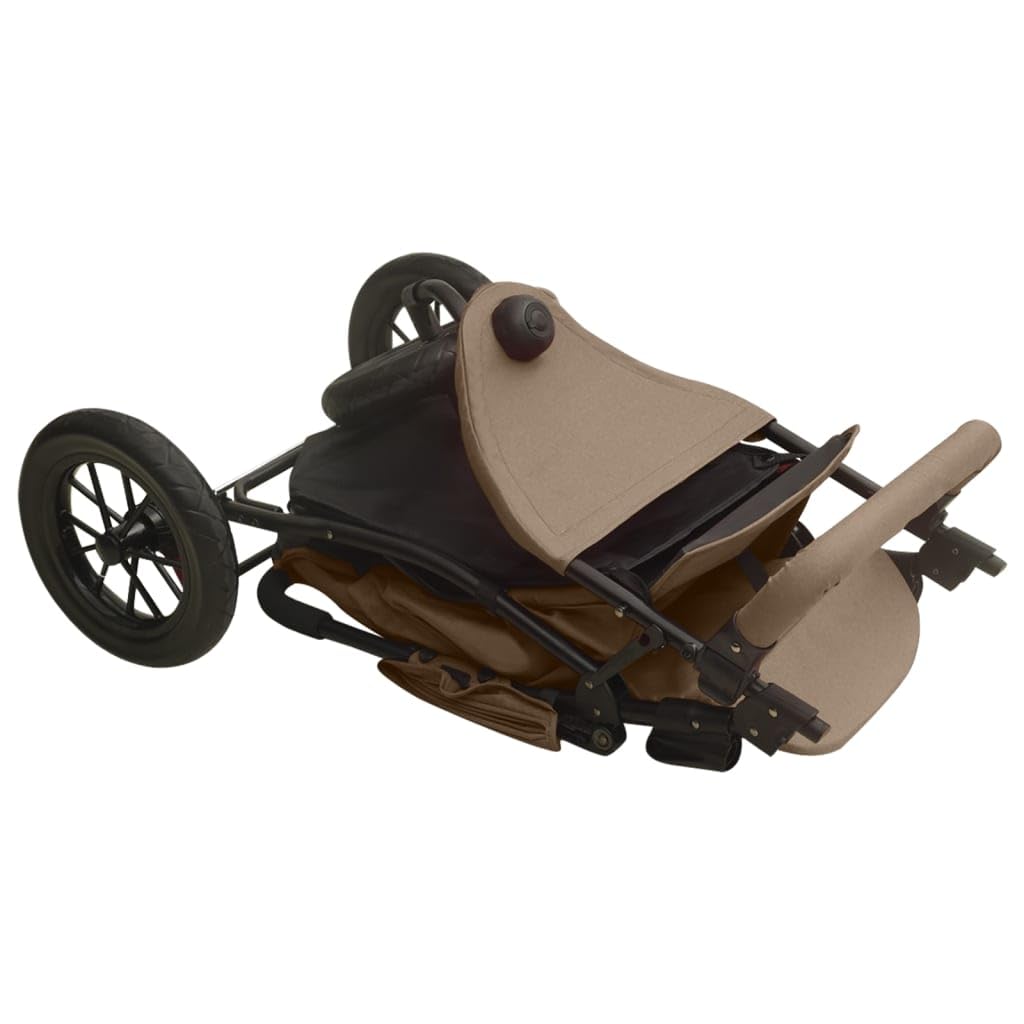 Poussette 3 Roues, Poussette Tout-terrain Campagne de Jogging Pliable pour bébé Taupe Acier