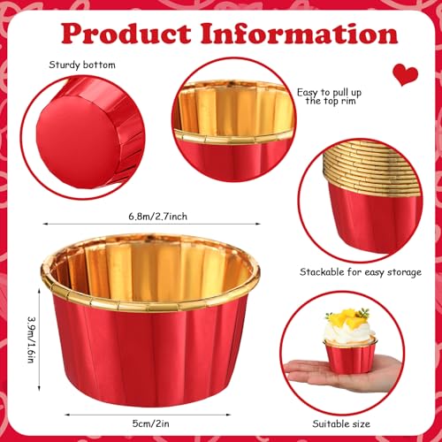 Image of 300 Pack Fiery Red Gold Cupcake Liners Disposable Foil Muffin Cup