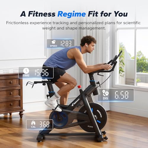 Image of Merach Magnetic Exercise Bike for Home Gym, Low Noise Stationary Bike with Soft Seat Cushion, Indoor Workout Bike with 350 lbs Weight Capacity, Spinning Bike with Self-Developed App, Tablet Mount