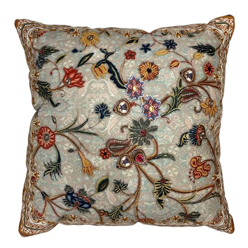 Image of MN Creation Cushion Cover Set of 5, Multicolour, Velvet, Floral Embroidered, Bohemian Style, for Sofa and Home Decor (16 * 16)