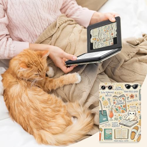 Image of CoBak Case for 6 inch E-Reader - PU Leather Smart Cover with Auto Sleep /Wake & Hand Strap, not Compatible with Kobo Clara,Slow Morning