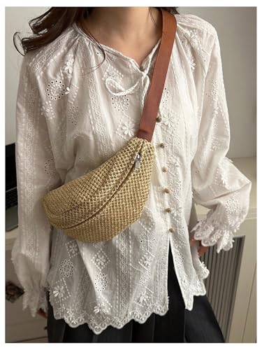 SHENHE Women's Boho Woven Crossbody Sling Bag Beach Vacation Chest Bum Shoulder Bag Purse3