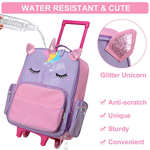 Image of VASCHY Rolling Luggage for Kids, Cute Travel Suitcase for Boys Girls with Wheels, Pink Unicorn, 20.5 inches (L) x 13.8 inches (W) x 6.7 inches (H)