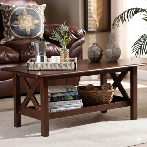 Image of MISAN Solid Sheesham Wood Coffee Table - Elegant Center Table with Two Spacious Drawers | Sturdy & Stylish Wooden Furniture for Home & Living Room (H - Walnut)