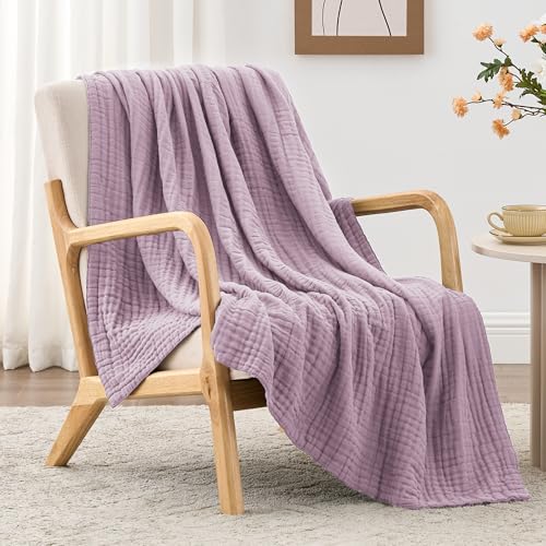 Loves cabin 100% Cotton Muslin Blanket 6 Layer Lightweight Breathable Gauze Throw Blanket 50 x 60 Inches Soft All Season Blanket for Couch Bed Sofa Lavender