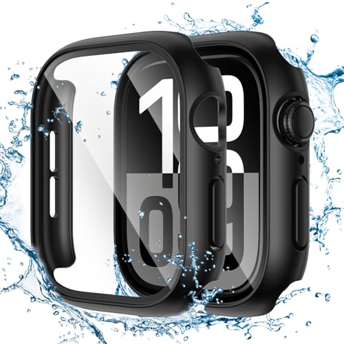 Image of Tensea For Waterproof Apple Watch Screen Protector Case Series 10 46mm Accessories, iWatch Protective Case PC Face Cover Built-in Tempered Glass Film, Sweatproof Bumper for Men and Women, 46