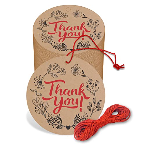 Image of Clickedin - 50 Pieces Thank You Craft Tags for Packaging with String 50 Pieces