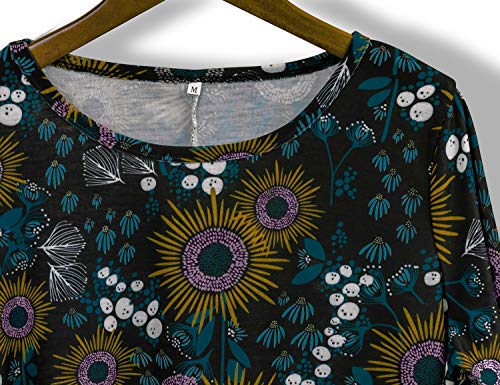 Image of Tanst Sky Womens Casual Round Neck Plus Size Floral Tunic Shirt Dress with Pockets