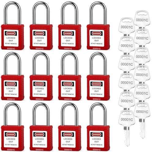 Image of Lockout Tagout Locks 12-Pack|OSHA Red Loto Locks Keyed Alike|12 Same Keys /Set for Industrial Machinery & Electrical Panels|Chrome Steel & Laser Coding