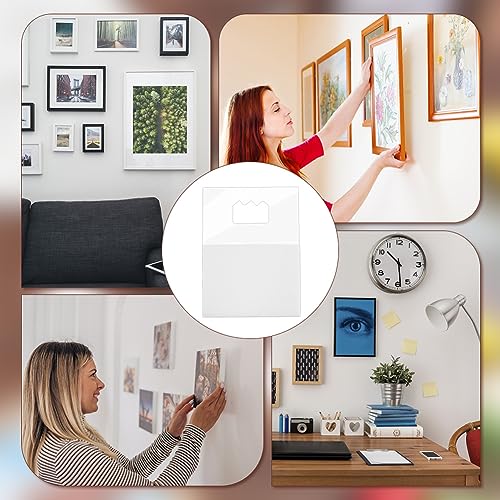 Image of BENECREAT 50Pcs Picture Hangers PVC Back Adhesive Slot Hole Hang Tabs Display Tags Hook No Nail Picture Hangers for Photo, Art Painting Hanging, Home Decor Hanging Accessories
