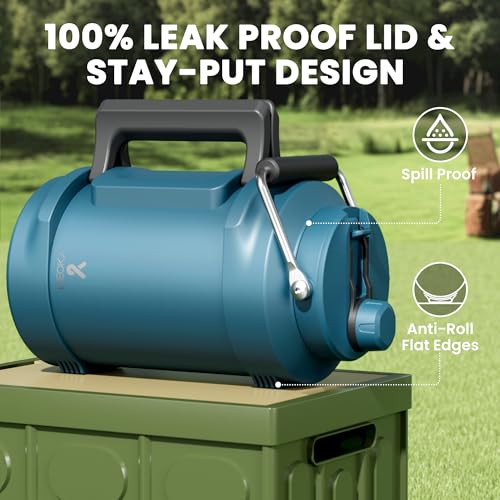 Image of 1 Gallon Insulated Water Bottle for Sports: Meoky 128 oz Triple Wall Vacuum Stainless Steel Water Jug - Top and Side Handles, Cold for 48 Hrs, 2-in-1 Straw and Spout Lid, Leak Proof for Hiking (Denim)