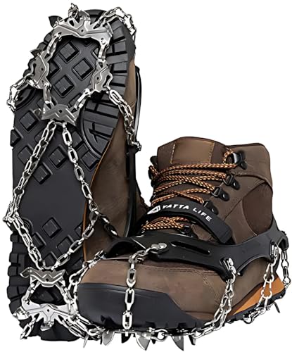Yatta Life Trail Spikes Crampons Ice Grips for Hiking - Winter Shoes/Boots with 14 Stainless Steel Spikes, Anti-Slip Traction Cleats for Snow Ice Walking Climbing Mountaineering (Black, L)