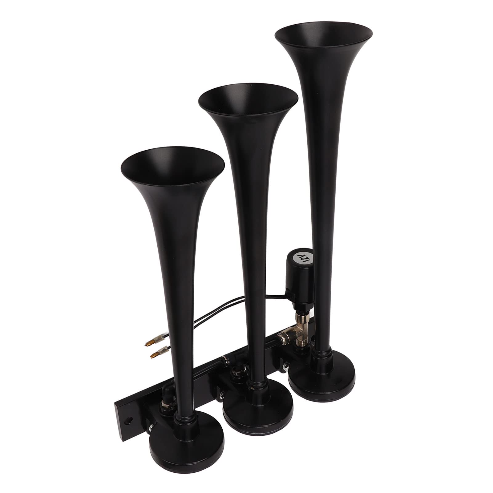 Tromba d'aria a tromba DC 12V a 3 fori da 135 dB per camion, barche, yacht, lega di alluminio nera
