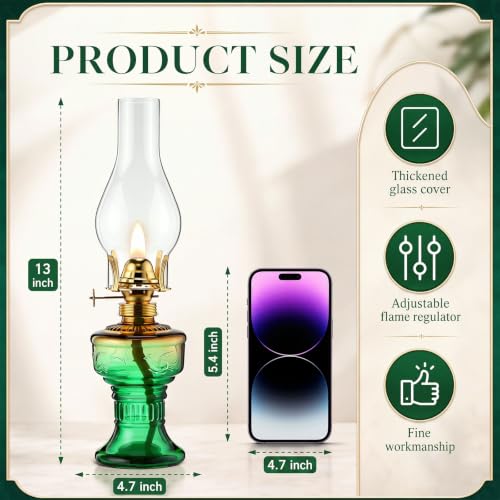 Image of 2 Pcs Oil Lamps for Indoor Use, Hurricane Kerosene Lamp, Gradient Green