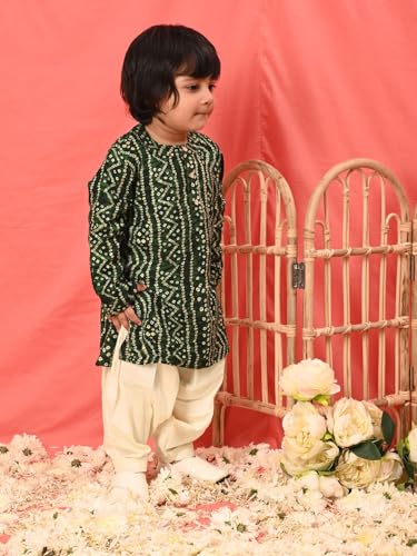 Image of Vastramay Boys' Bandhani Kurta and Patiala Set - Traditional Cotton Ethnic Wear for Infants, Perfect for Weddings and Festive Occasions