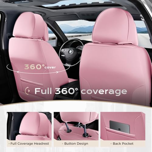 Image of Coverado Seat Covers, Car Seat Covers Front Seats, Car Seat Cover, Car Seat Protector Waterproof, Seat Cushion Nappa Leather with Head Pillow, Carseat Cover Universal Fit for Most Cars (Pink)