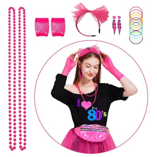 WILDPARTY 80s Fancy Dress for Women I Love 80s T-Shirt, Tutu Skirt, Leg Warmers, Necklace, Fishnet Gloves, Earrings - Image 4