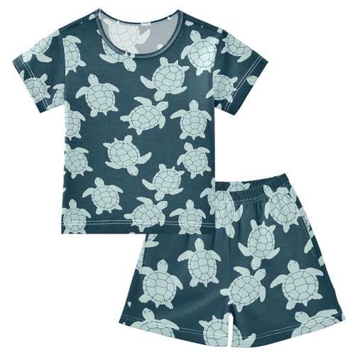 ALAZA Turtle Blue Cartoon Cute Pajamas Short Sleeve 2 Piece Sleepwear Top and Bottom Pajama Set Unisex