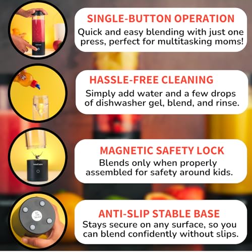 Image of InstaCuppa Ultra Slim Portable Blender Bottle - 180W Power, 3000mAh Battery, USB Type-C Rechargeable, 6 Stainless Steel Blades, 480ml Capacity with Markings, Magnetic Lock Safety (Upgraded Edition)