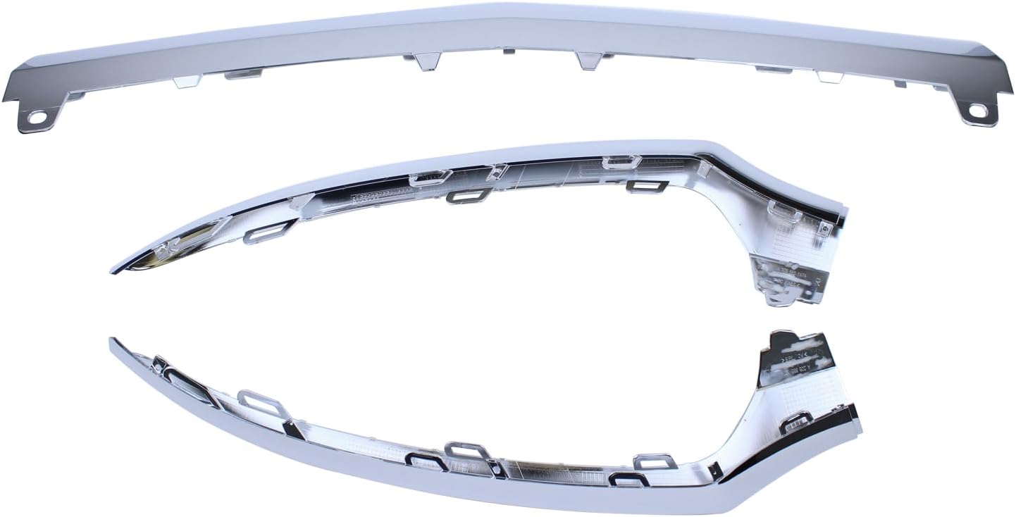 Front Left and Right and Center Lower Bumper Lip Trim Molding Strip Chrome for Mercedes C300 2015-2021, C350e 2016-2018, C400 2015, C63 AMG 2015-2021, C63 AMG S 2015-2023