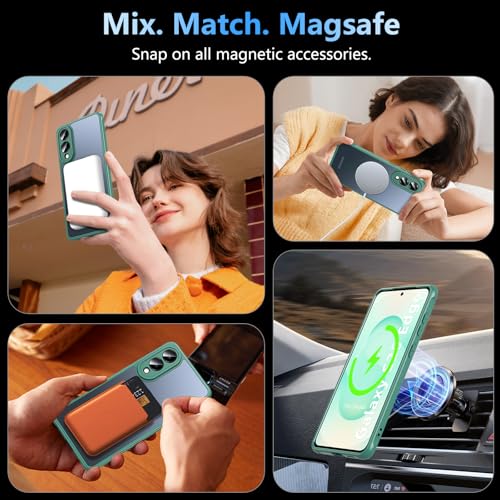 Image of OWKEY for Samsung Galaxy S25 Edge Case 6.7'', Magnetic S25 Edge Case for Magsafe with Tempered Glass Screen, [Shockproof Military] Translucent Back Slim Bumper Cover Phone Case Galaxy s25 Edge, Green