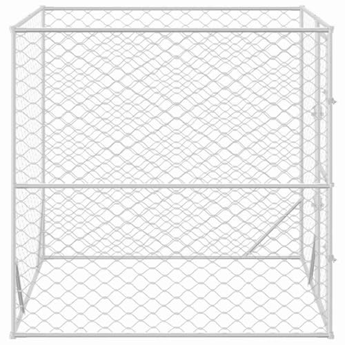 Hundezwinger Outdoor mit abschließbarer Tür, Hunde-Laufstall, Haustier-Spielgehege für Hinterhof, Garten, 200 x 200 x 200 cm Silbern Verzinkter Stahl