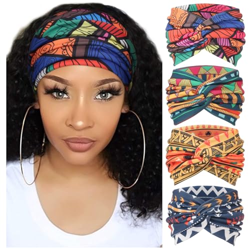 Image of DRESHOW 4 Pack Turban Headbands for Women Wide Vintage Head Wraps Knotted Cute Hair Band Accessories