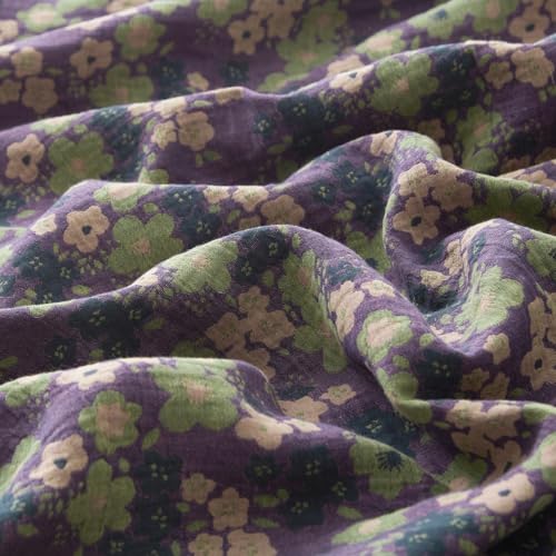 Image of VM VOUGEMARKET Violet Duvet Cover King Double Gauze Cotton Farmhouse Jacquard Green Floral Duvet Cover with 2 Bowknot Pillowcases Rustic Style, Breathable for a Cozy Home Atmosphere