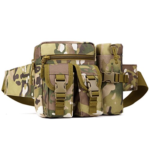 Unistrengh Tactical Fanny Packs Pouch With Water Bottle Pocket Holder Waterproof Molle Waist Pack Hip Belt Bag (CP Camo)