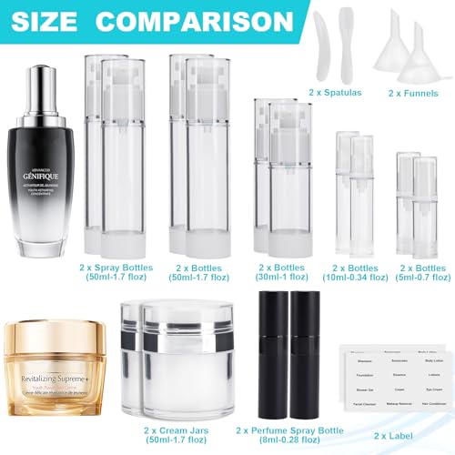 20 Pack Airless Pump Jar & Atomizer Perfume Spray Bottles Set, Leak Proof, Travel Cosmetic Containers for Shampoo Conditioner Lotion, Body wash, Cream, Toiletries, Essential Oil3