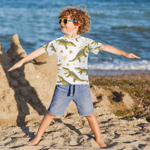 Boy Swimsuit Cartoon Crocodile Star Cute Sunscreen T-Shirts Swimwear Sets UPF 50+4