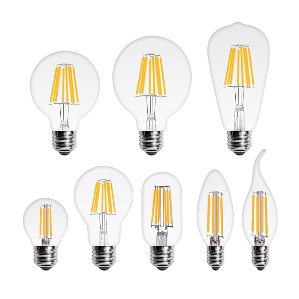 fengyan Casa bombillas, Paquete de 10 bombillas de filamento LED E27/E14 220 V, luz de vela retro, bombillas Edison de luz LED Familiar Lámpara(2700K G95 E27,8W)