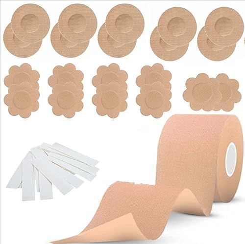 Ruban adhésif pour Lifting des Seins, Couvre-tétons pour Femmes réutilisables 10 Paires d'autocollants en Satin pour pétales de Poitrine, 36 pièces de Ruban adhésif pour Le Corps Cover
