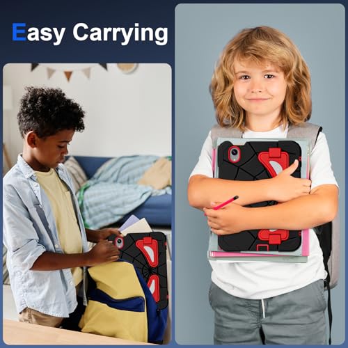 Image of Kids Case for iPad Mini 7 A17 Pro 2024 / Mini 6 8.3 inch, Spider Case for iPad Mini 7th 6th Generation, Shockproof Durable Full Protective Cover with Pencil Holder, Kickstand (Black+Red)