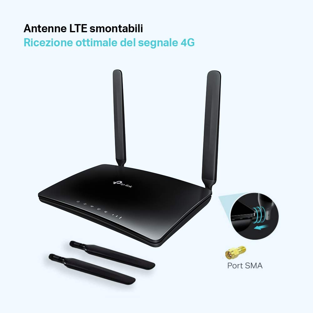 TP-Link Archer MR600 Router 4G+, Router WiFi con SIM, Cat6 fino a 300 Mbps WiFi AC1200Mbps, 2 Antenne Removibili, 3 Porte LAN e 1 LAN/WAN, OneMesh, Tecnologia MU-MIMO, Plug&Play, Soluzione Qualcomm
