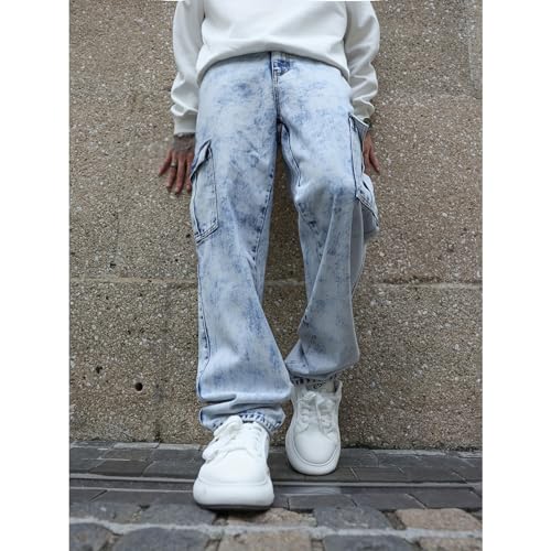 Multi Pocket Workwear Jeans Loose Wide Leg Straight Leg Pants3