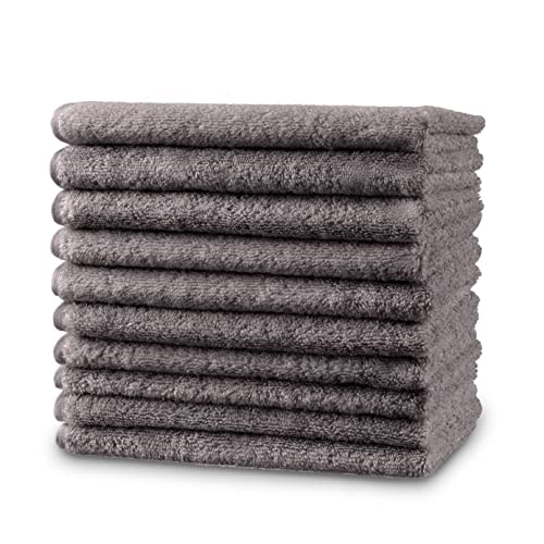 Twinzen - 10 x Pequeñas Toallas de Mano 30x50 cm. Gris Oscuro. Toallas de Baño para Mano, Esponja, Set de Baño, Juego de...