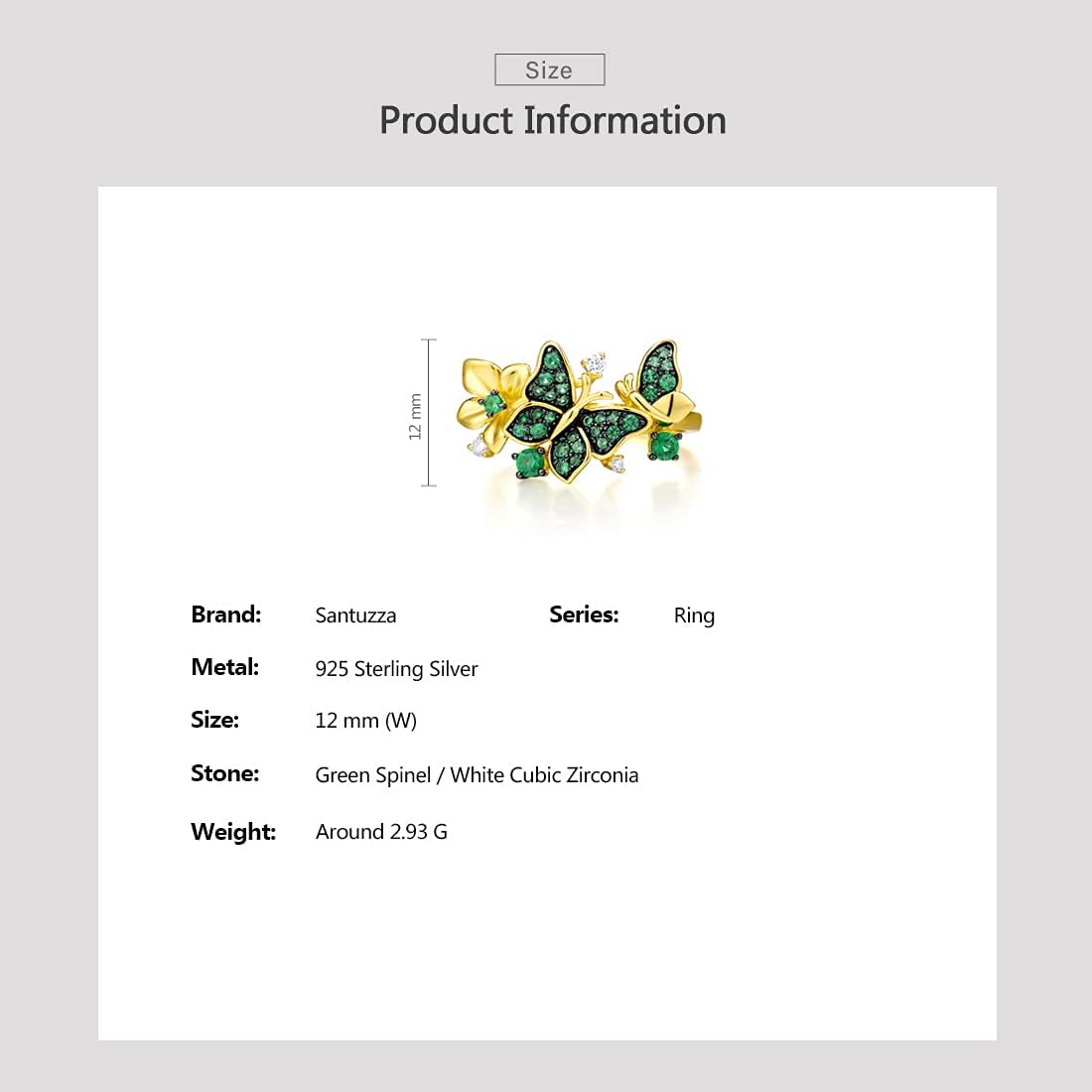 Santuzza Sterling Silver Butterfly Ring for Women