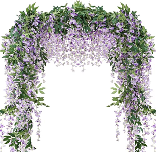 Image of 3Pcs 7.2Ft/Piece Artificial Flowers Wisteria Garland Artificial Wisteria Vine Hanging Flower Greenery Garland for Home Garden Outdoor Wedding Arch Floral Decor (Purple)