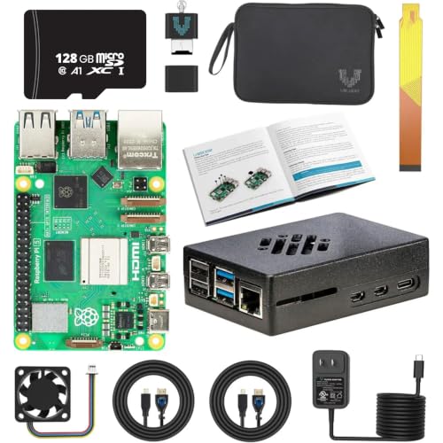 Vilros Raspberry Pi 5 Starter Kit MAX Official 8GB RAM Pi 5 Board 128GB Preloaded Micro SD Case Power Supply & Cooling Complete Plug-and-Play Kit for Beginners & Advanced Users