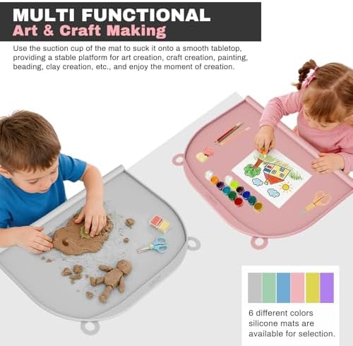 Large Silicone Suction Table Mat, 17" x 12" Thick Placemat with Edge-Bumper, Raised Edge Leakproof, Non-Slip for Kids Toddler Baby Essentials Dinning, Restaurant Eating, Plates, Art, Craft & Painting — view 4