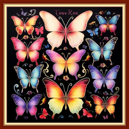 Image of Findvoor Stamped Cross Stitch Kits for Beginners Full Range of Cross Stitching Embroidery Pattern for Adults, 11CT DIY Needlepoint Embroidery Starter Kits-Colorful Butterfly 17.7x17.7 inch