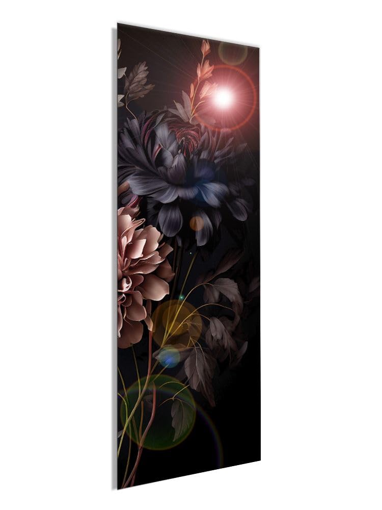 artissimo, Glasbild, 30x80cm, AG5462A, Vintage Flowers: Opulente Blüten I, Bild aus Glas, Wandbild Wonzimmer modern, schmal hoch, Blumen schwarz rosa