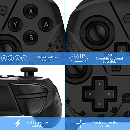 Wireless Switch Pro Controller for Switch/Switch Lite,1200mAh Built-in Rechargeable Battery Controller Gamepad Joystick. Support Screenshot and Twitch Movement, Compatible with Windows PC (Black) - Thumbnail 3