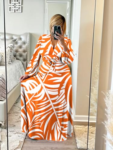 Image of Plus Size Women's 2 Piece Outfits Casual Long Sleeve Wrap Crop Top Maxi Long Dress Flowy Matching Sets