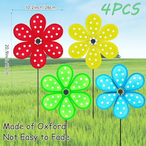 MuuXii Windmill, 4PCS Garden Wheel Spinner, DIY Pinwheel, 10.2inch Pin Wheel, 4-Color Point Fabric Windmill Wheel, Colorful Whirligigs Windmill, Outdoor Courtyard, Lawn, Decoration Wind Spinner