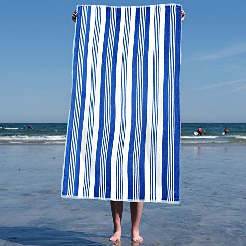 Superior Collection Luxuriöse Jacquard Strand Handtücher, gekämmte Baumwolle, Oversized Maui Stripe – Ansicht 6