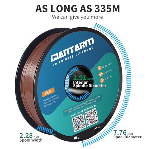 Image of GIANTARM PLA 3D Printer Filament 1.75mm Brown, Dimensional Accuracy + /-0.03mm, 1kg (2.2lbs), 1080 Feet （330m） per Roll, Vacuum Packaging, Toughness Enhanced, Fit for Most 3D FDM Printer